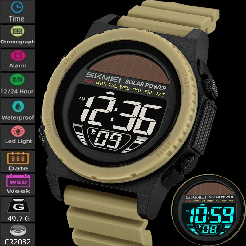 Solar Powered Watch - Skmei zonne-energie digitale horloges voor heren