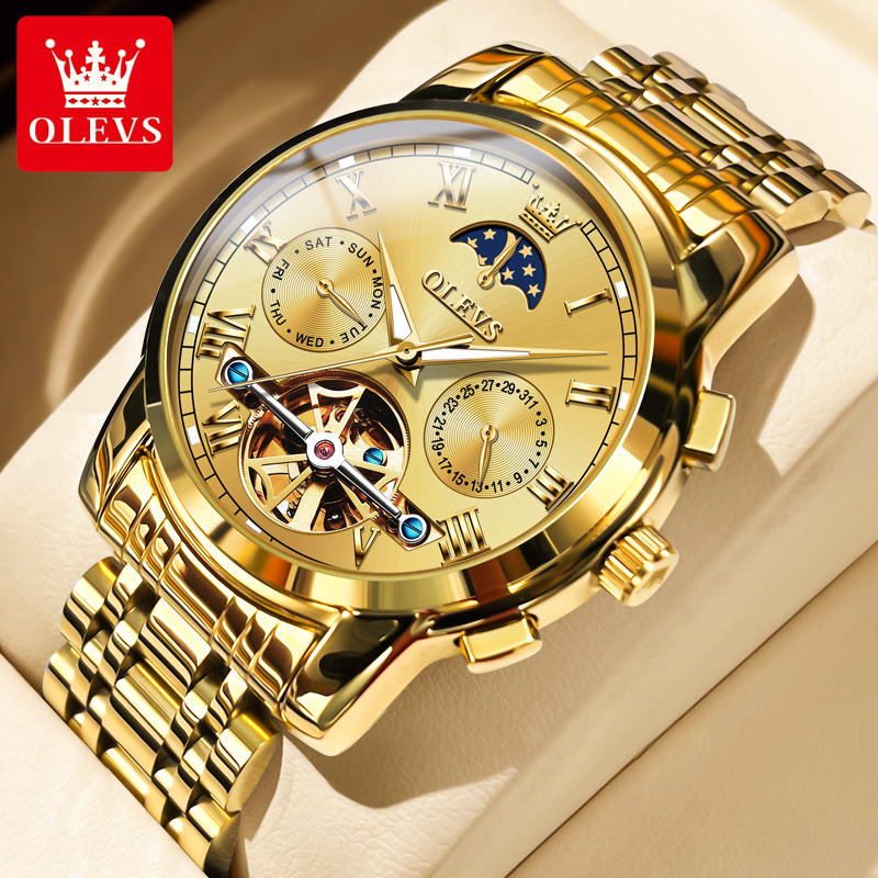 Leather Watch Strap - OLEVS 6617 Heren Klassiek Mechanisch Horloge