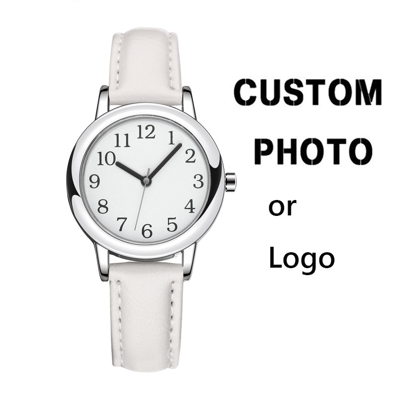Leather Watch Strap - Witte band Slanke aangepaste dameshorloge Personaliseer